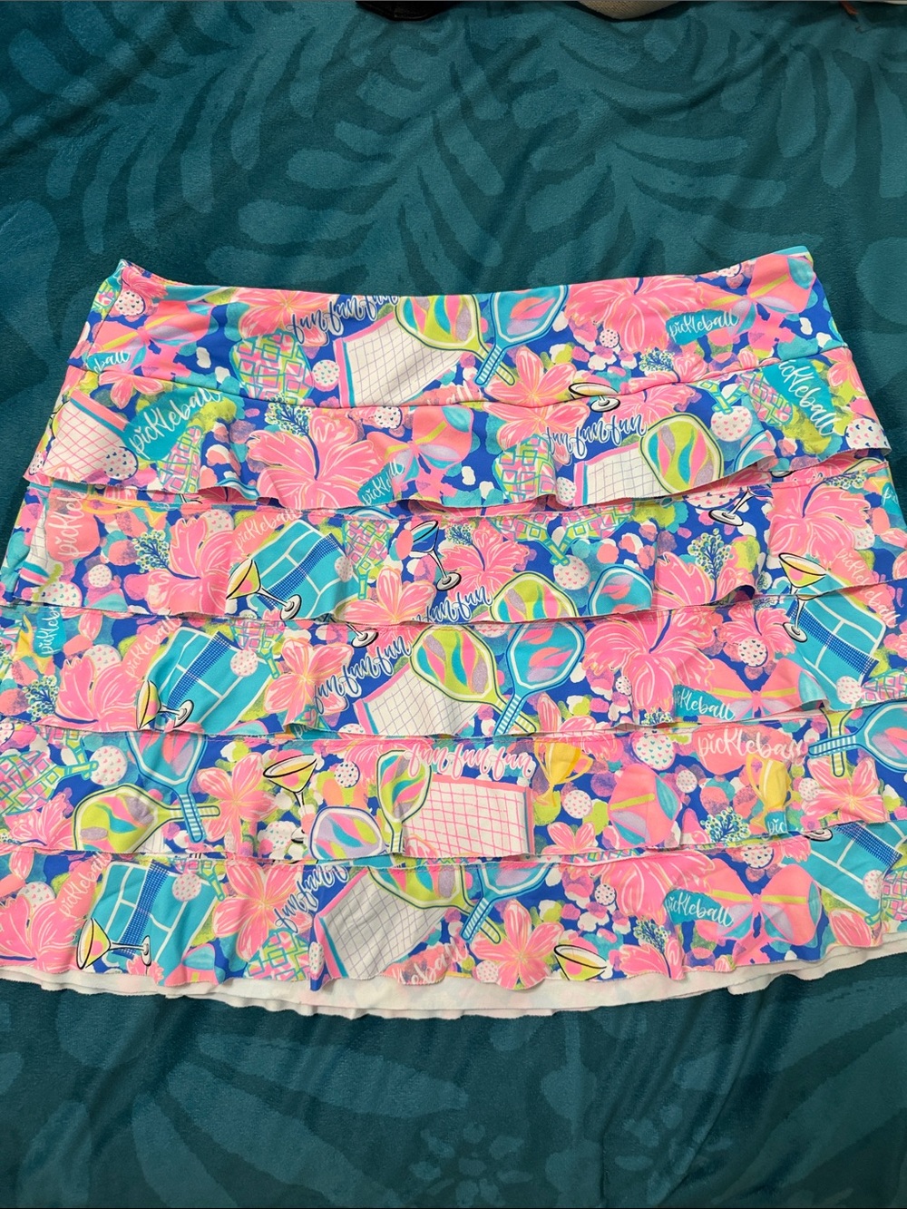 Lulu B bright Floral Pink Multi-Tone Ruffle Skirt with built in underpants